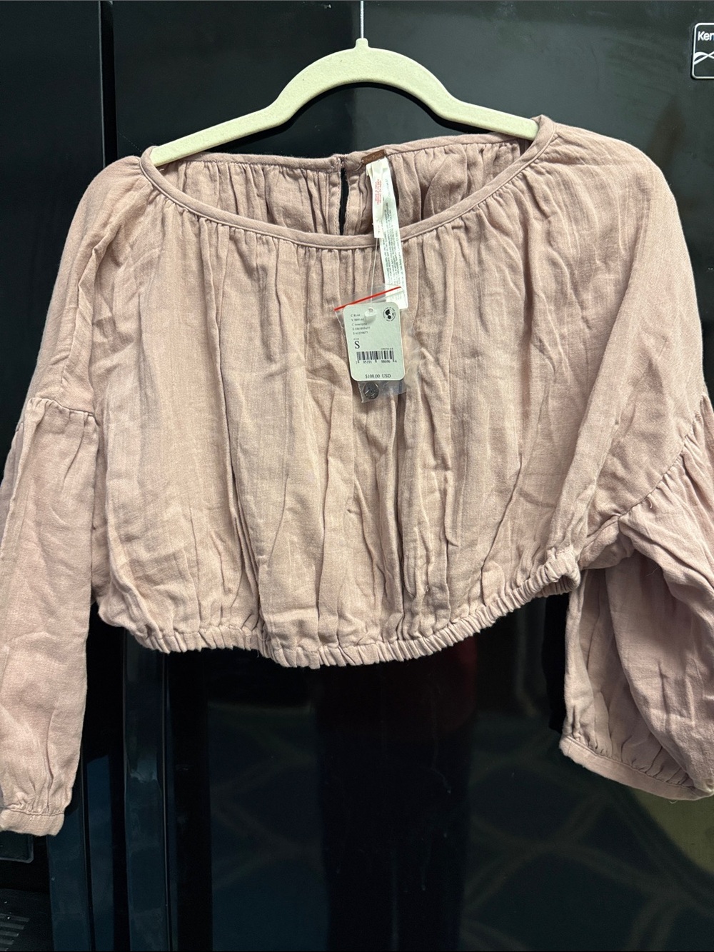 Free People Women's Blush Pink Cropped Peasant Top NWT